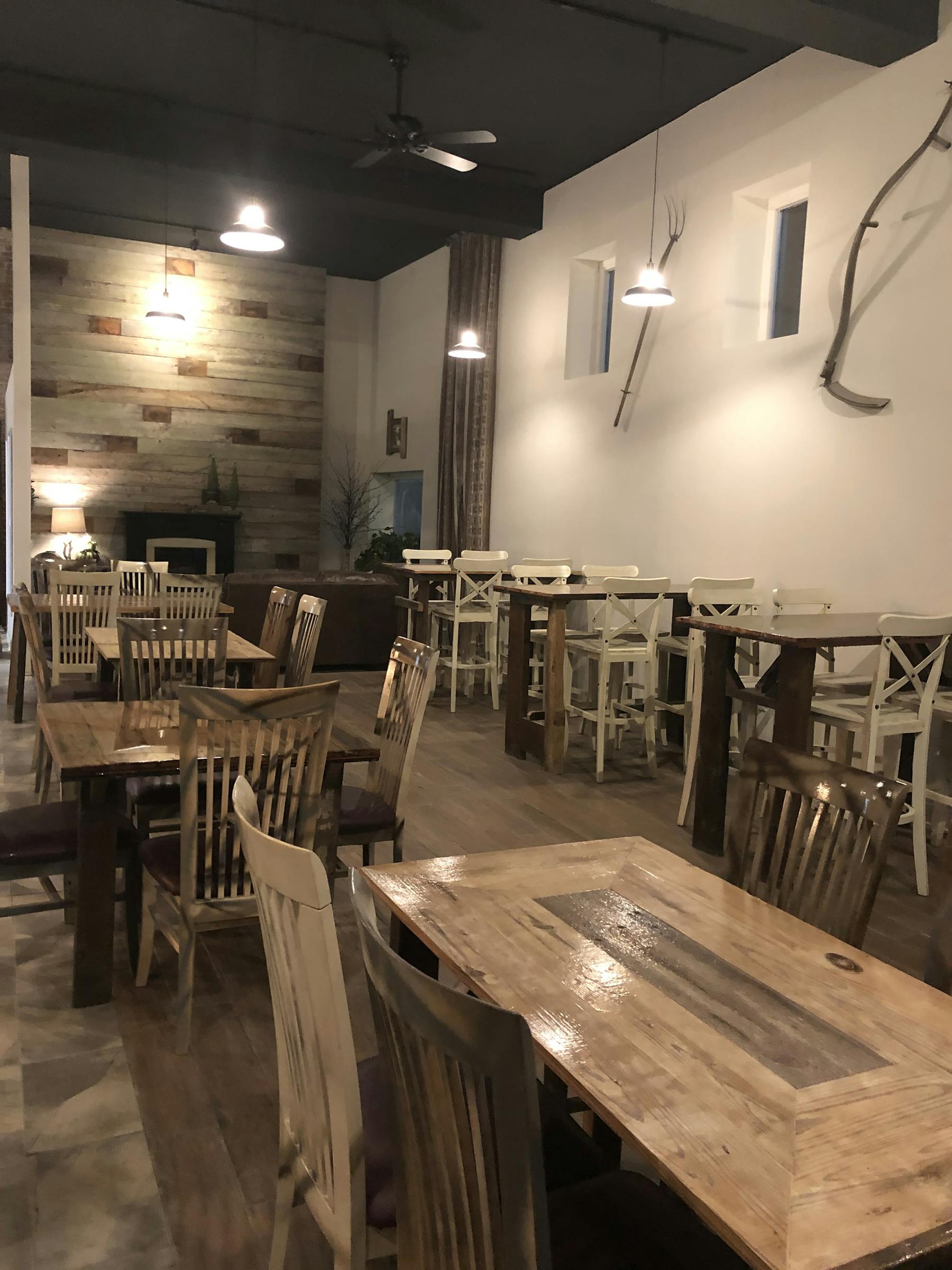 a room with tables