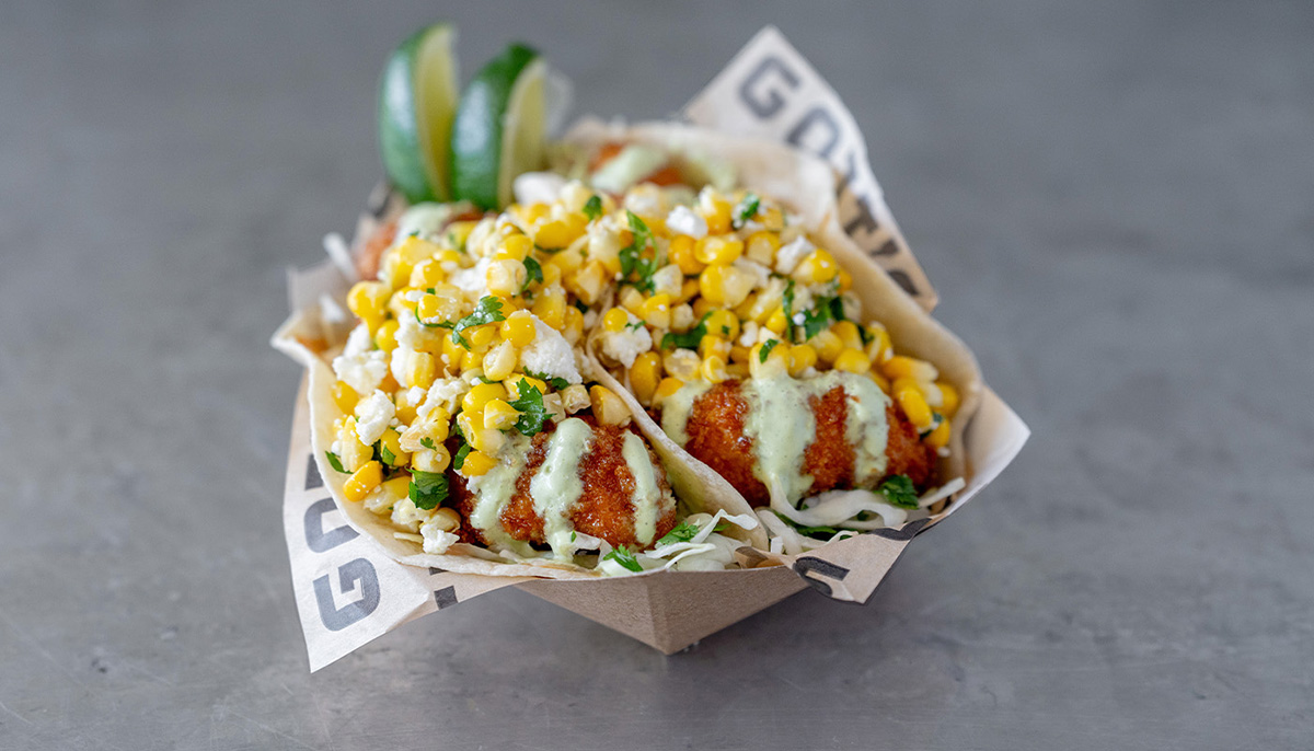 a taco in a paper bowl