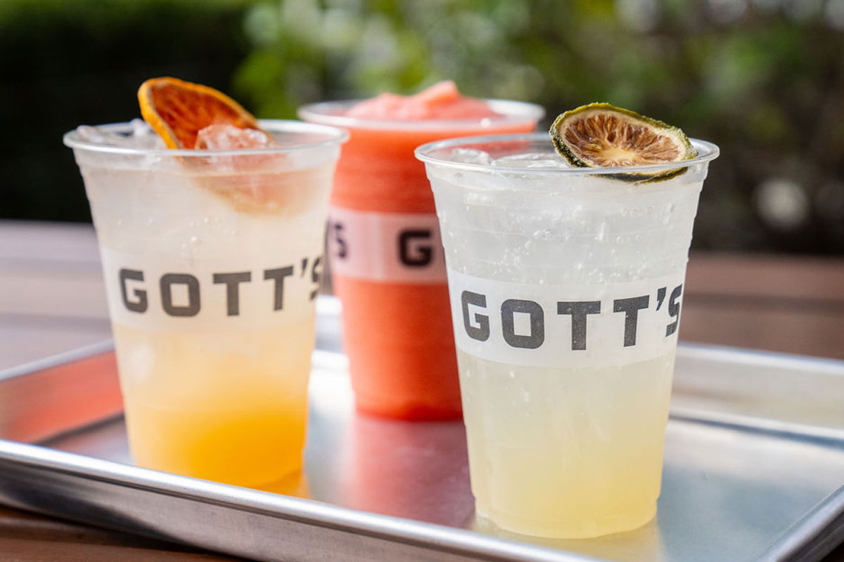 a group of drinks on a tray