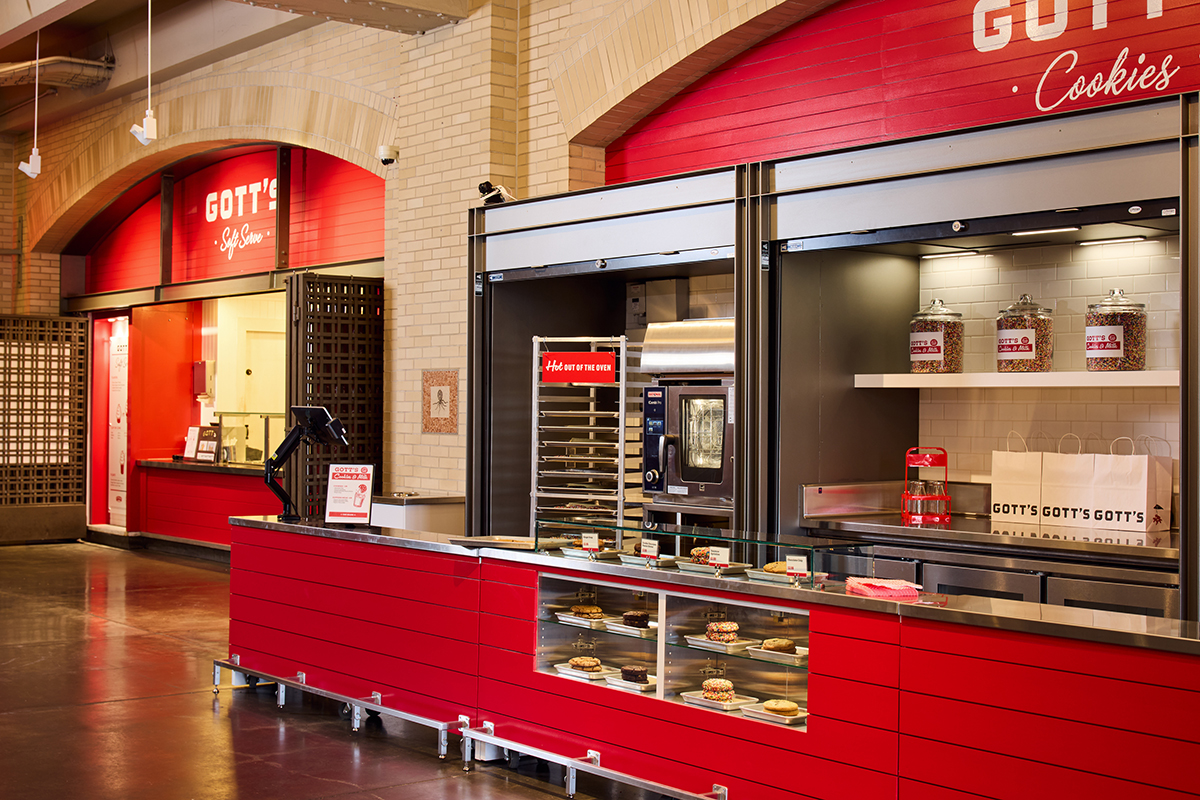 close-up of Gott's cookie counter next to Gott's soft serve counter