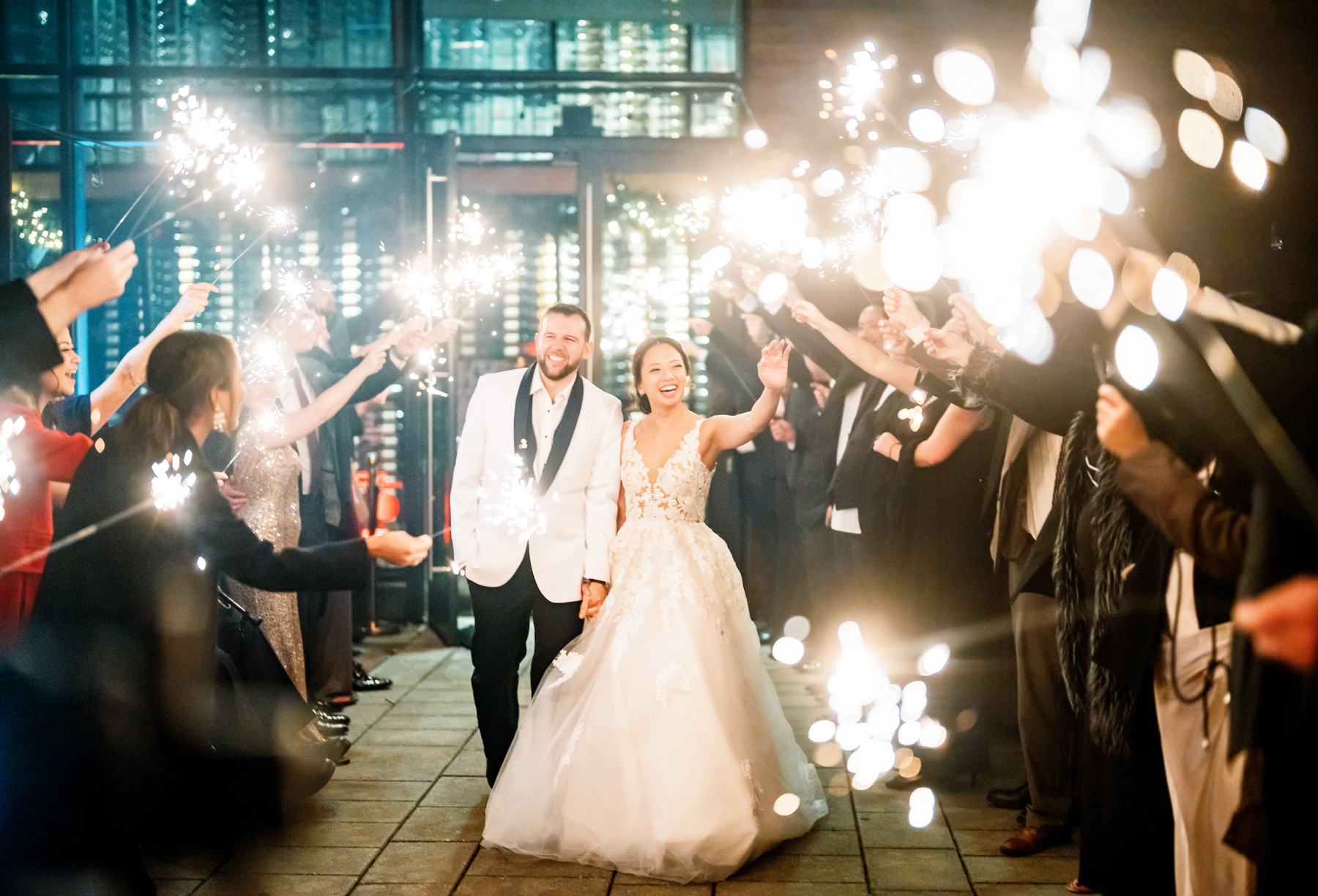 a group of people standing in front of a crowd