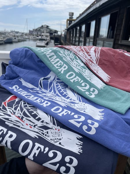 Summer 2023 T shirt The Boston Sail Loft Shipping our Famous Clam