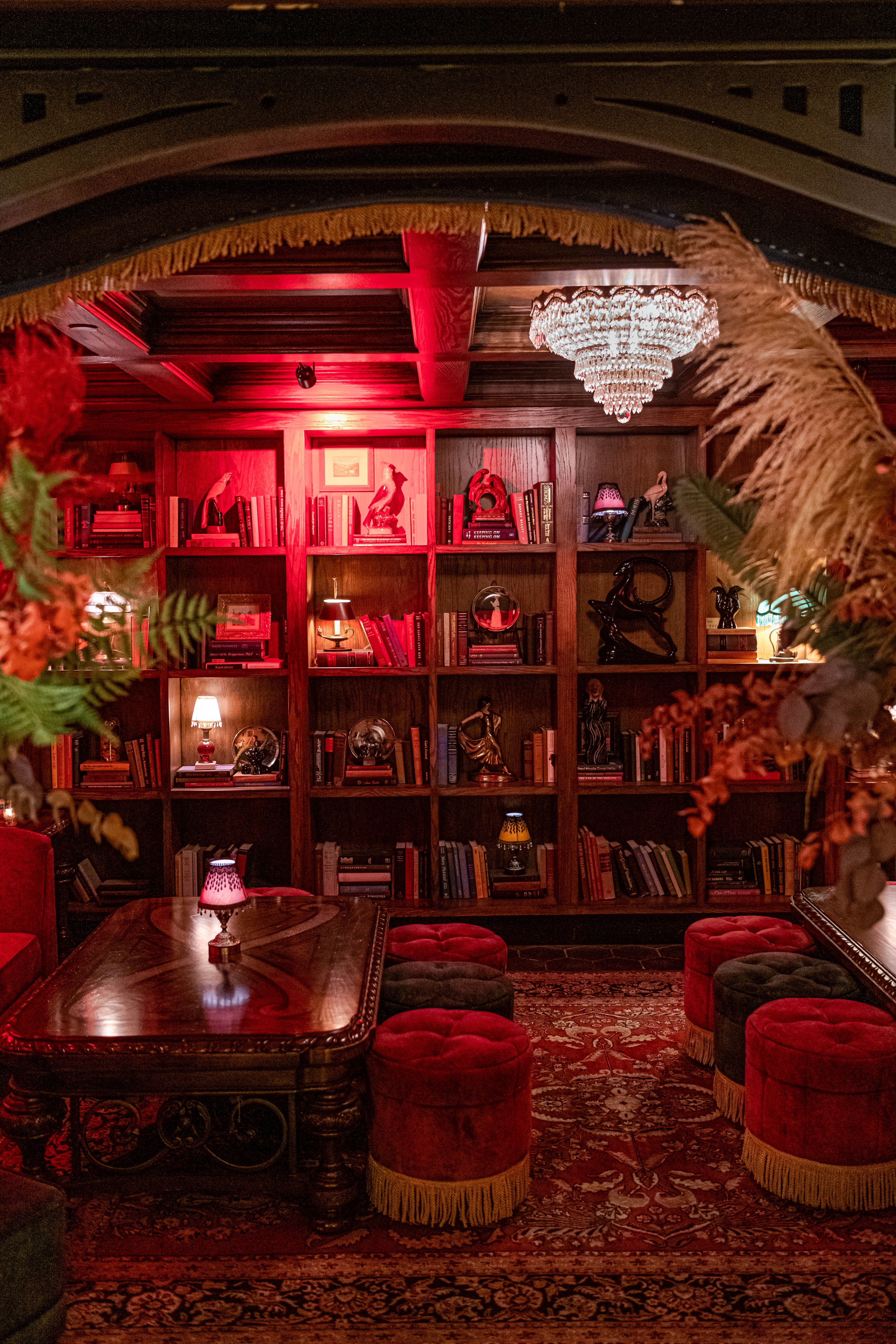 a room filled with furniture and a fireplace