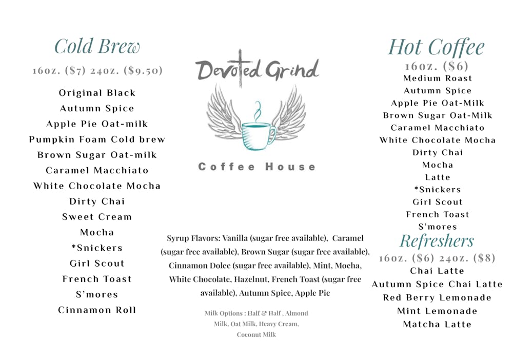 Farmers Market Menu Devoted Grind Coffee Shop in Odessa, TX