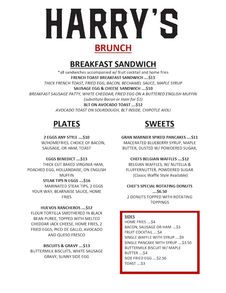 Menus | Harry's Bar and Grill