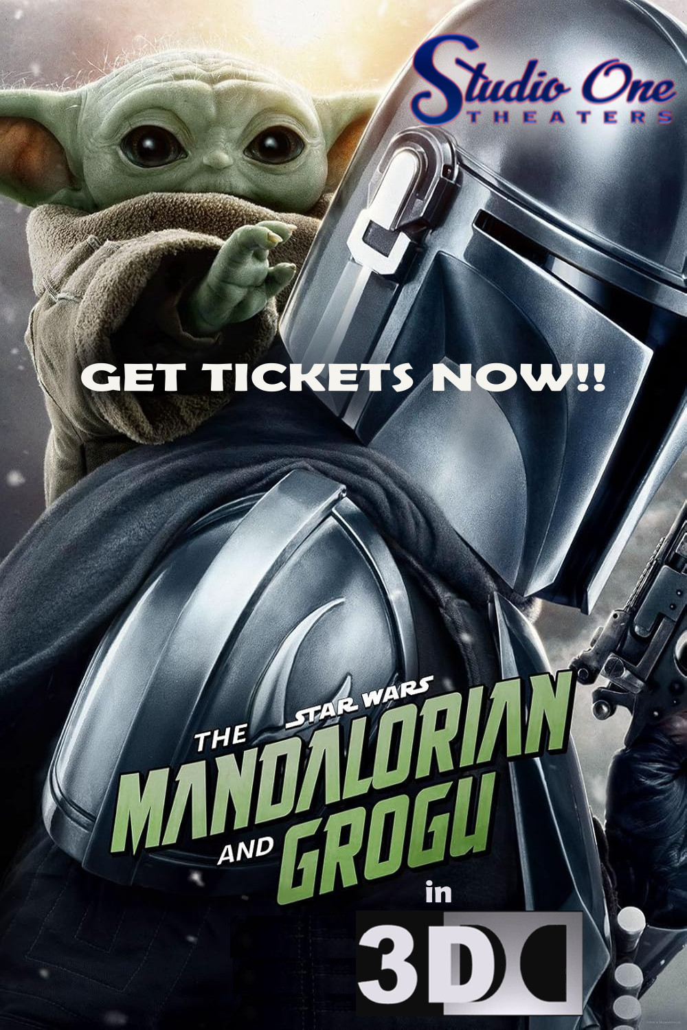 a movie poster of a baby yoda holding a gun