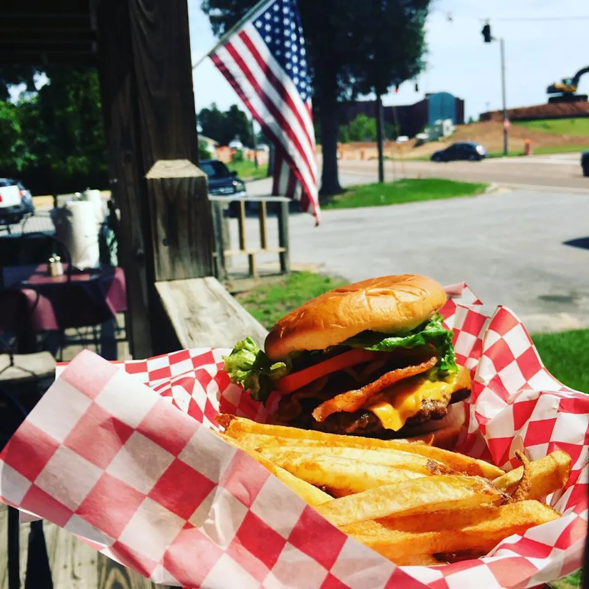 a burger with fries