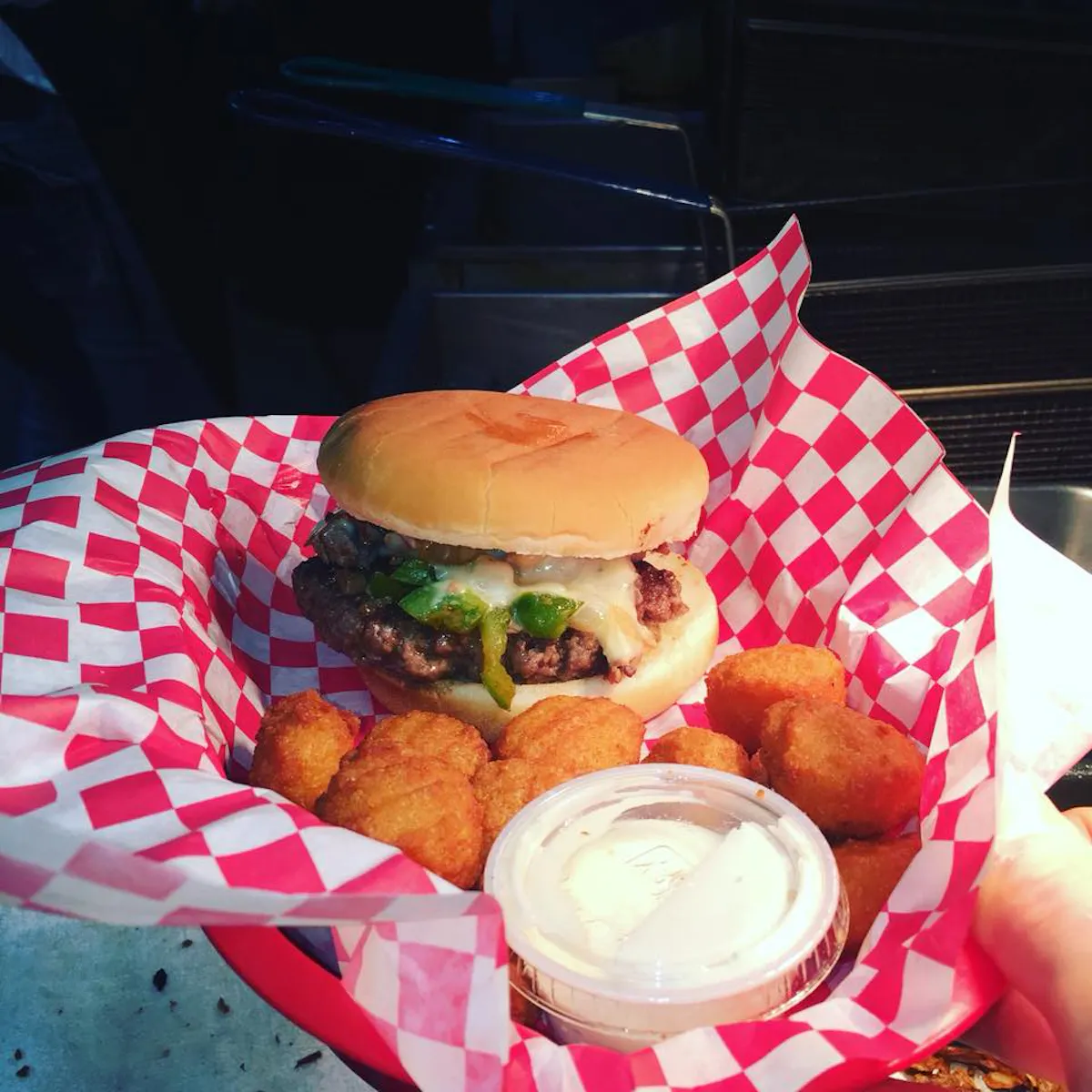 a burger with fries