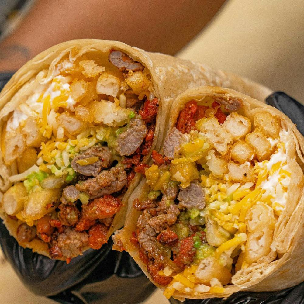 Blue Burro provides prepared burritos to order for Mexican pickup near Rose Park, Long Beach.