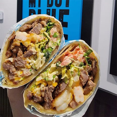 Surf and Turf burritos near Belmont Shore, Long Beach CA offered by Blue Burro.