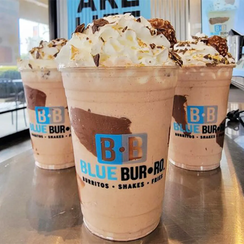 Chocolate milkshakes prepared by Blue Burro for Bellflower Blvd & E 7th St, Long Beach milkshake delivery.
