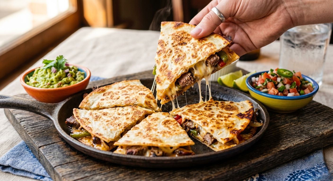 Best steak quesadilla in Long Beach at Blue Burro skirt steak, melted Oaxacan cheese, crispy flour tortilla