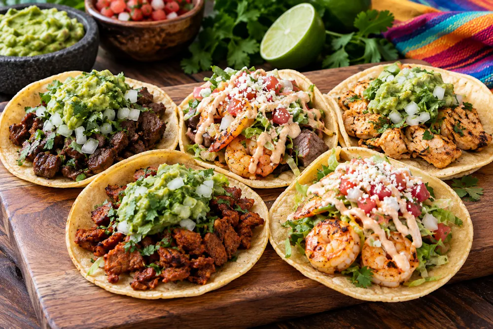 tacos in different flavors serves by blue burro at Bixby Knoll
