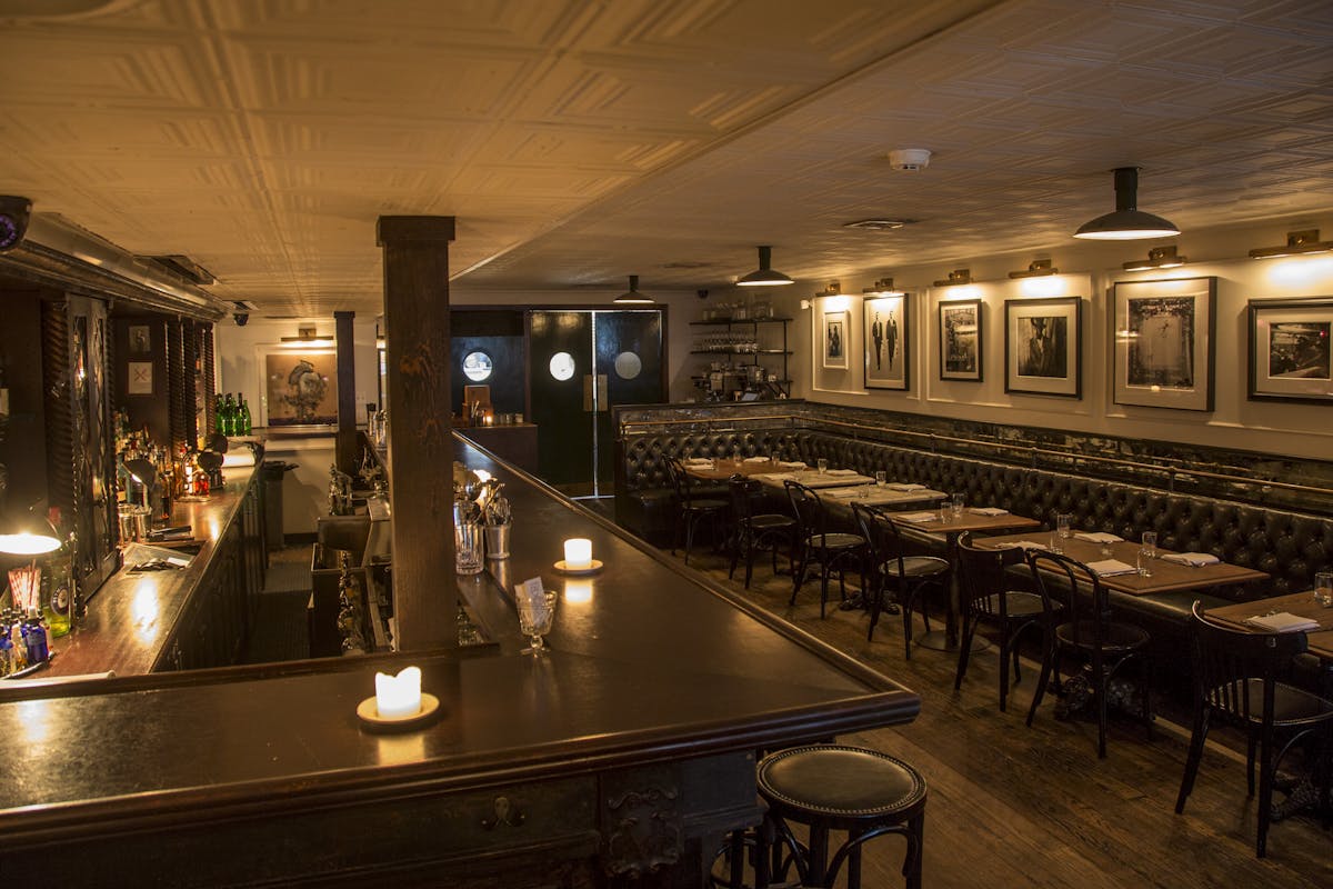 a dining room near a bar stand