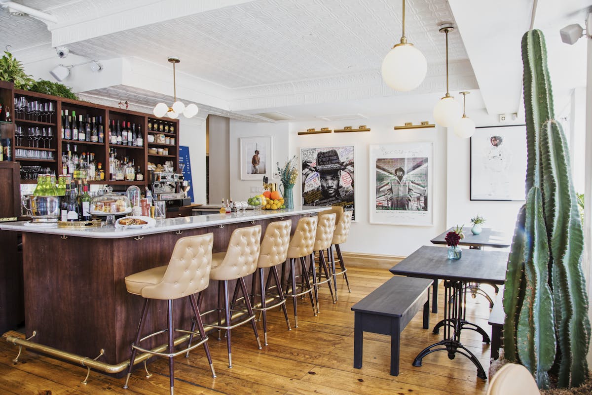 a dining room near a bar stand