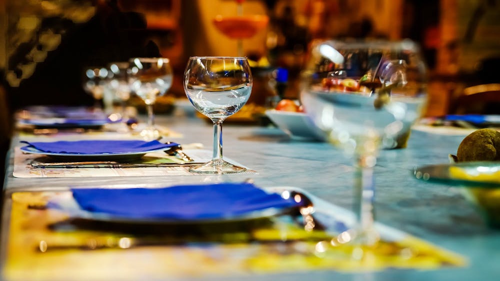 a table with wine glasses