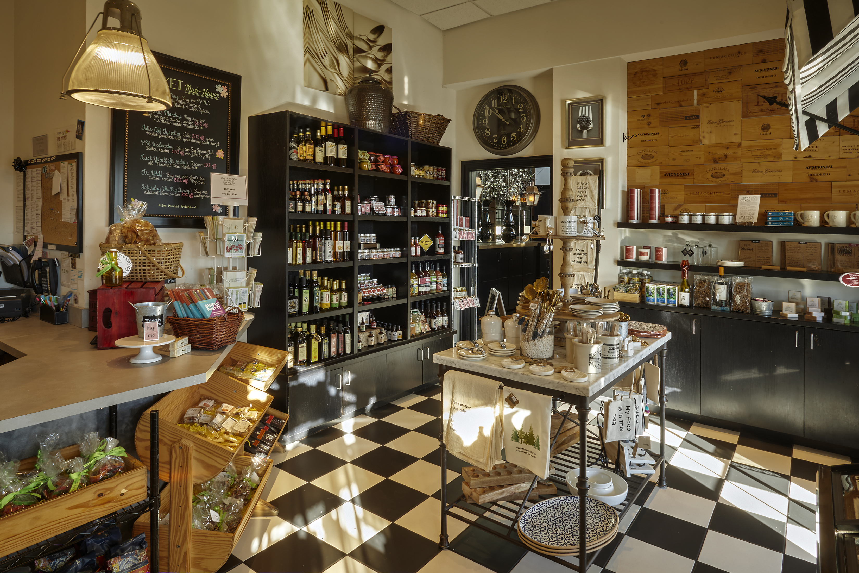 a dining room table in front of a store