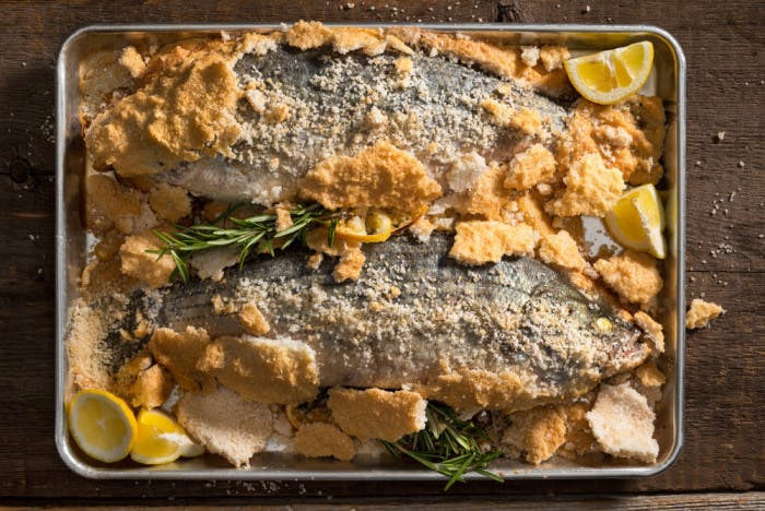 Tray of Salt Crusted Fish, Thyme and Lemon