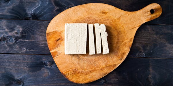 Tofu on wooden board