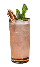a glass of pink drink with a slice of orange and mint