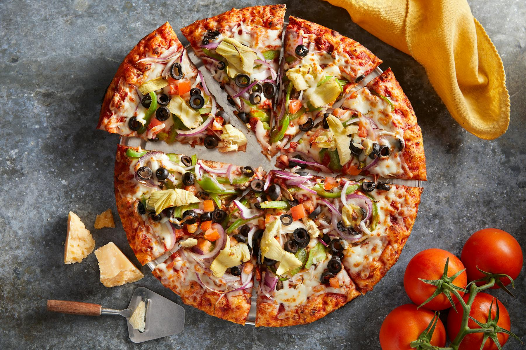 a pizza sitting on a table