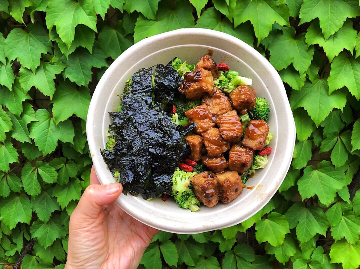 a plate of food with broccoli