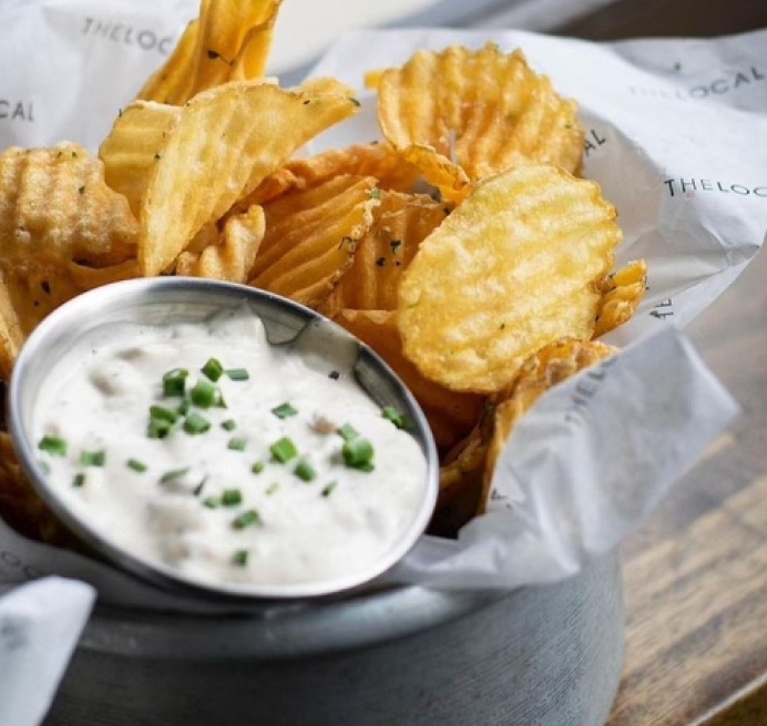 Warm Potato Chips & Onion Dip