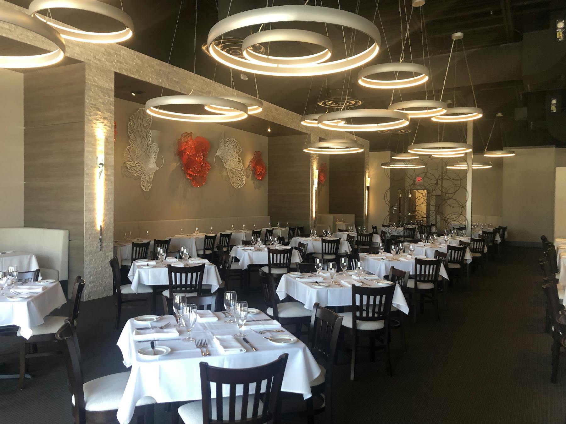 a dining room table filled with tables