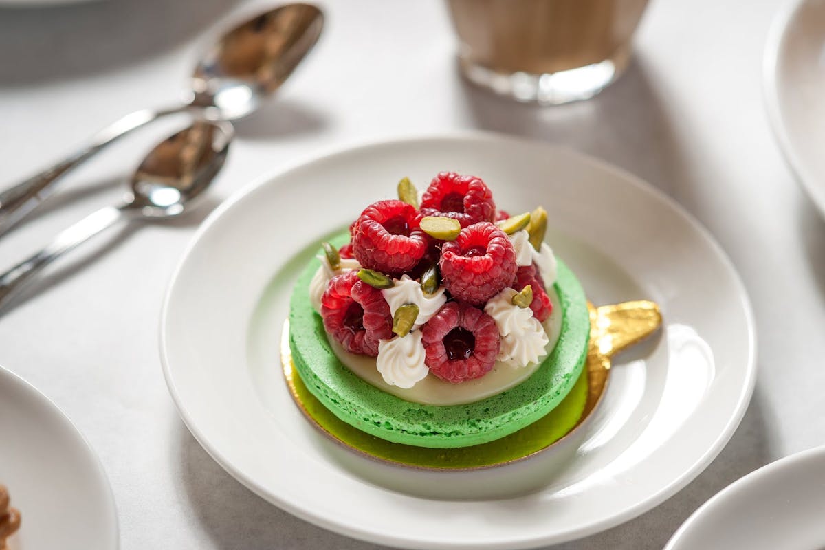 a close up of a plate of food on a table