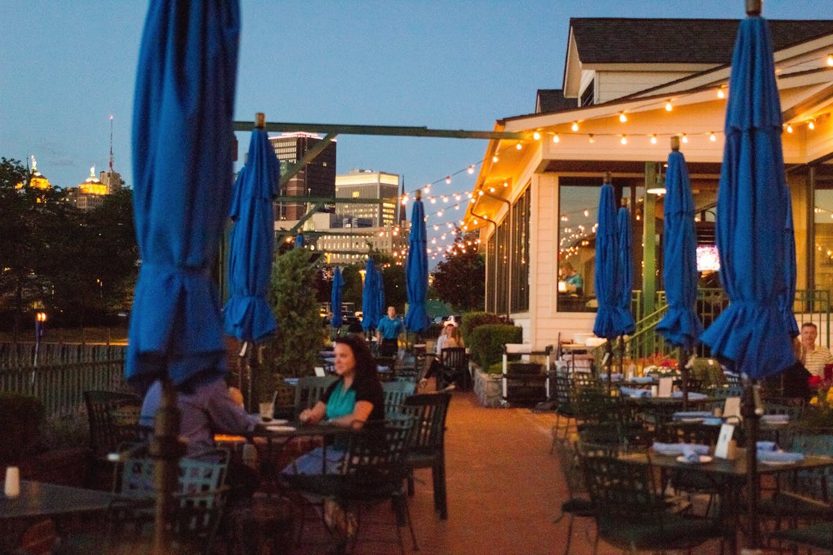 people dining on an outdoor patio
