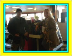 a group of people standing in a room