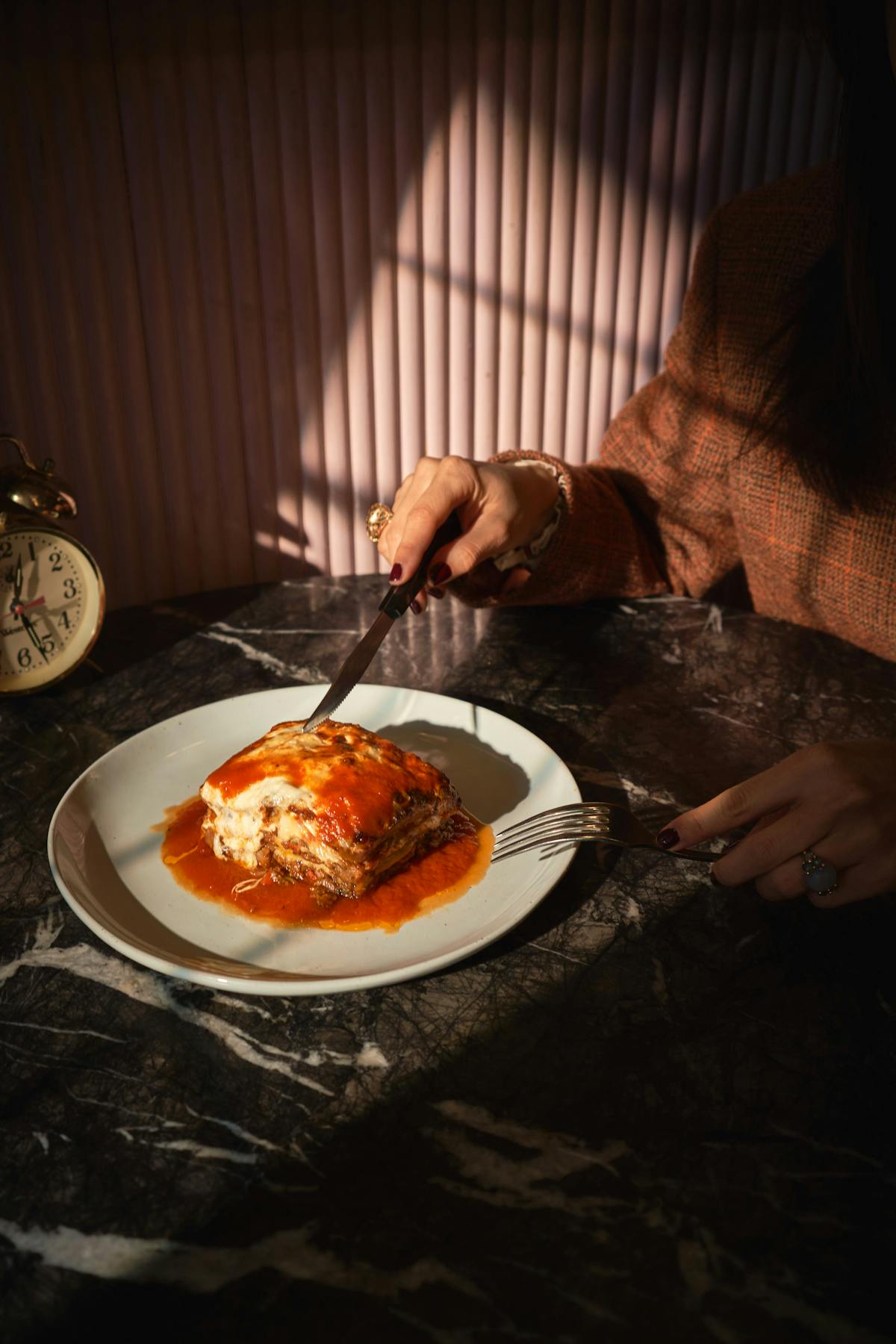 a plate of food with a knife