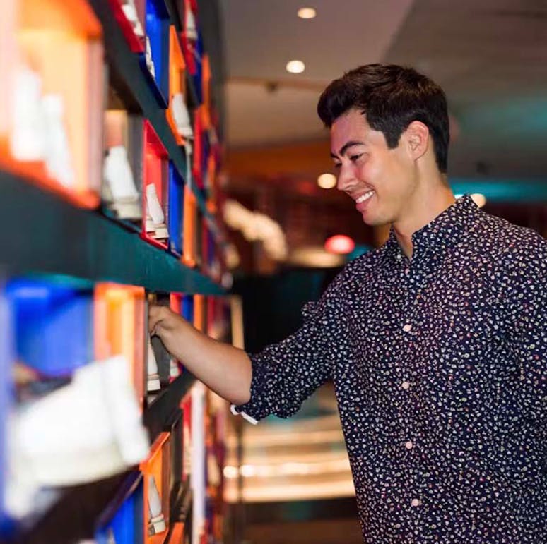 a chair sitting in front of a building