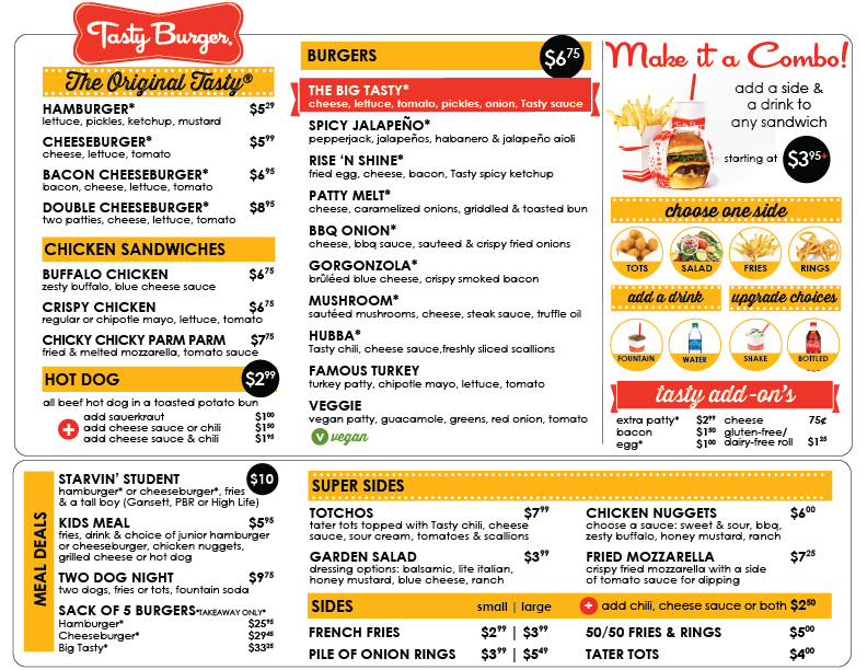 Menu | Tasty Burger