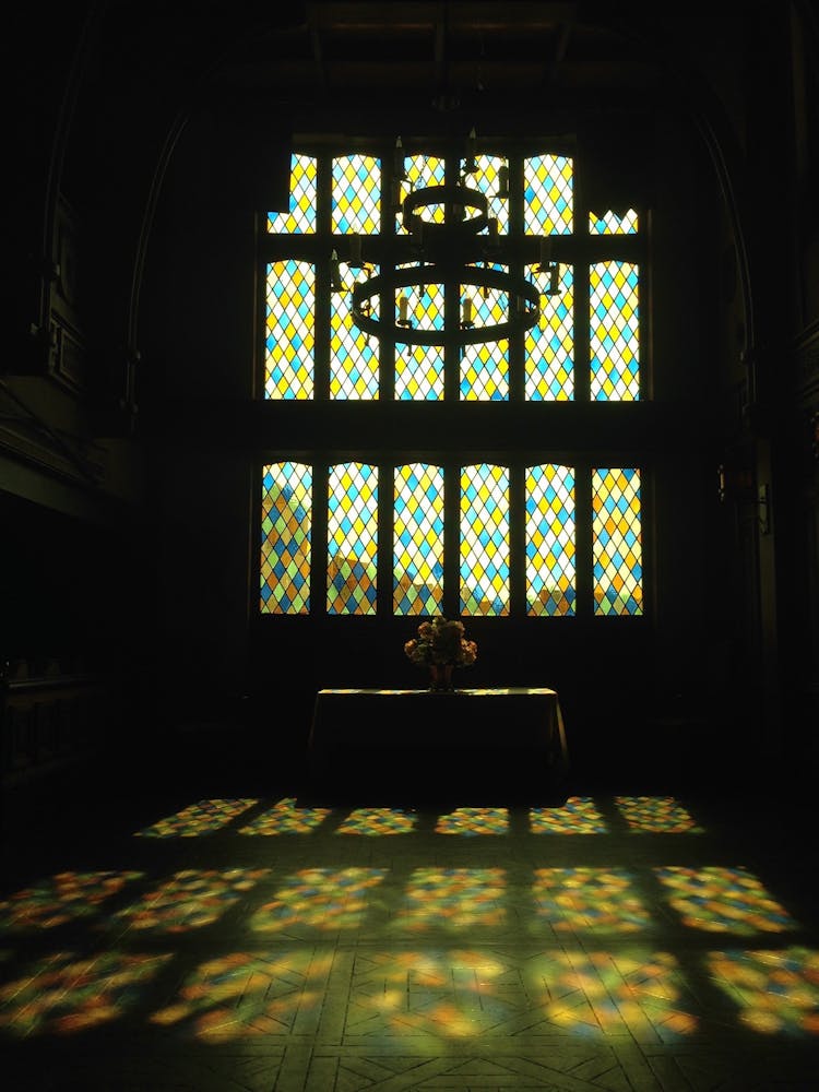 a window in a dark room