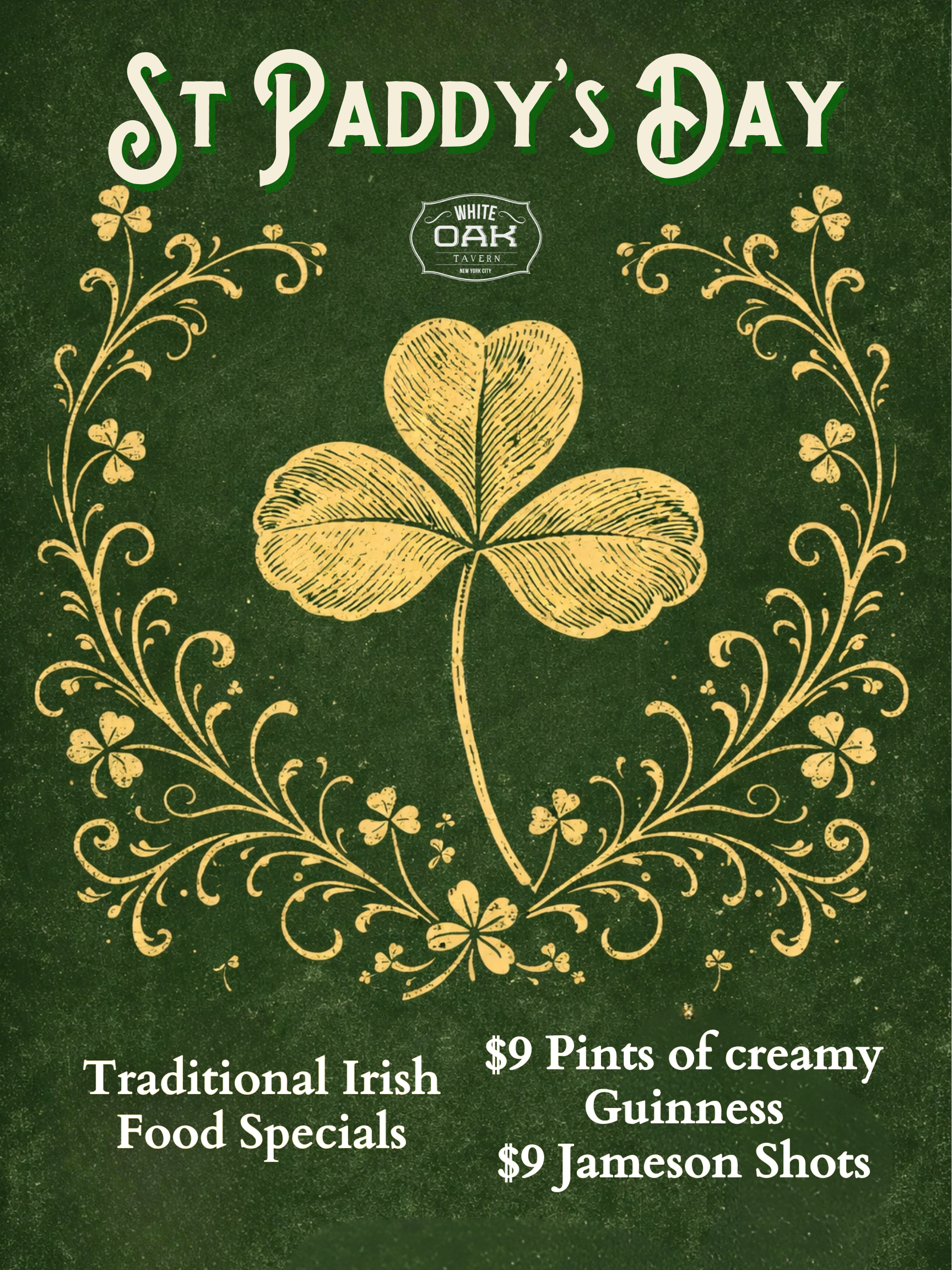 a green and white sign with a clover and a leaf