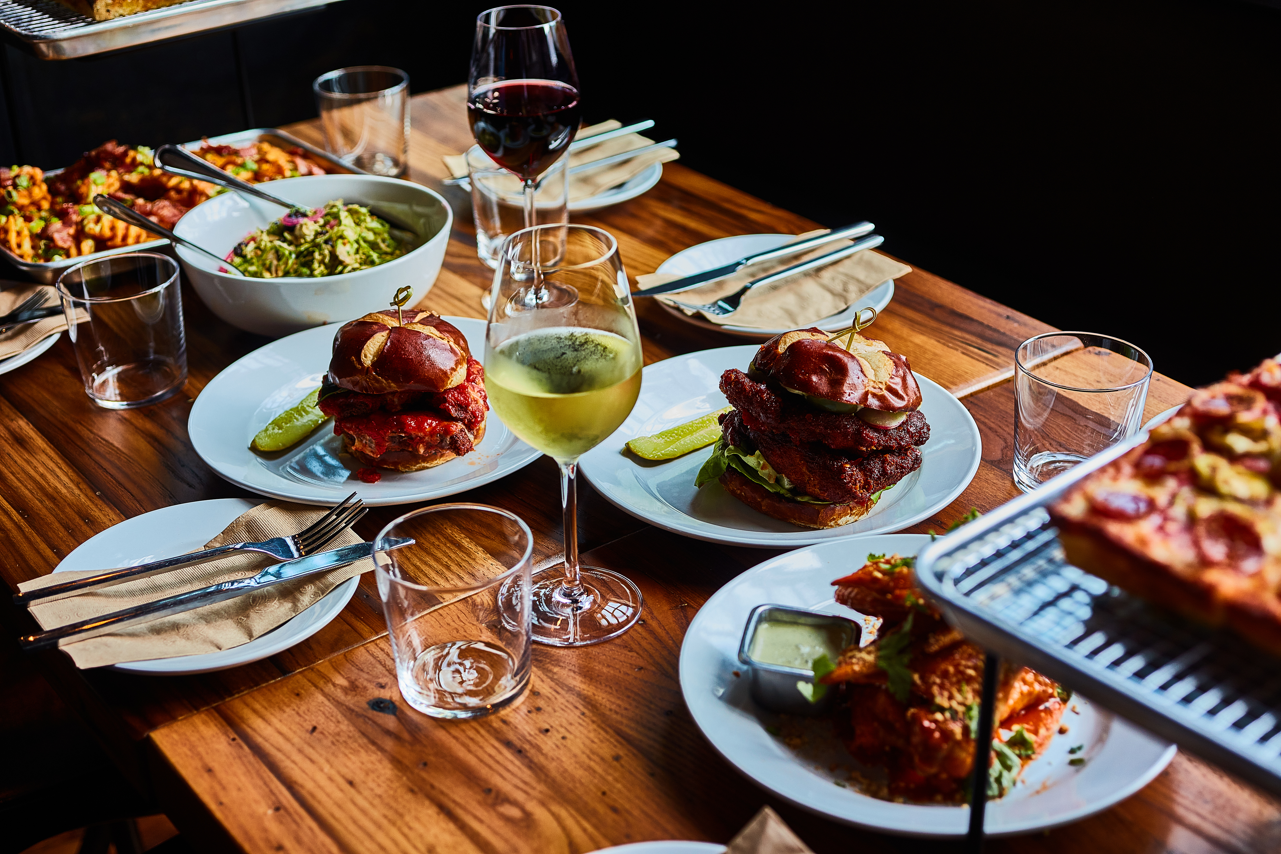 a close up of plates of food over a table