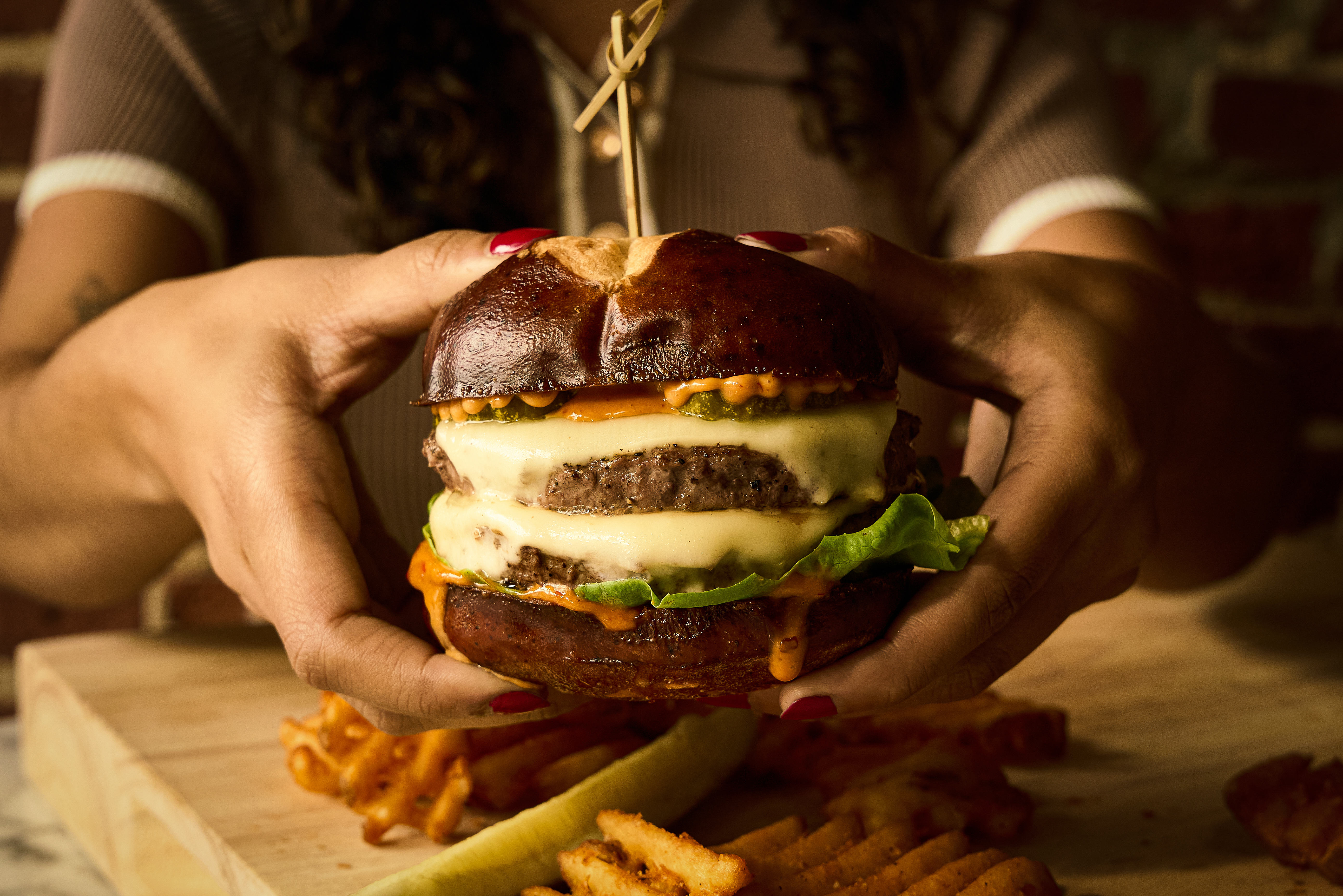 a close up of a hamburger