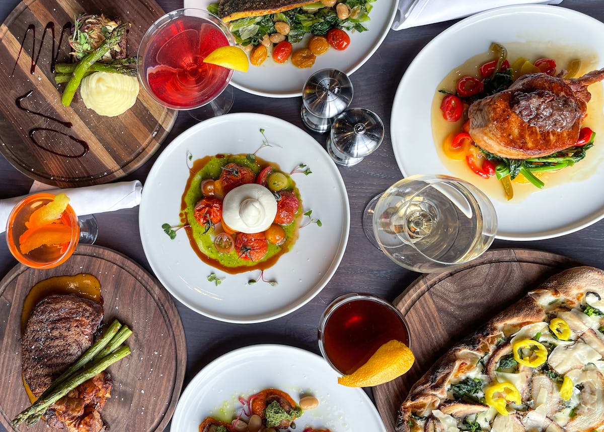 top down view of table of food