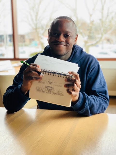 a person sitting on a table