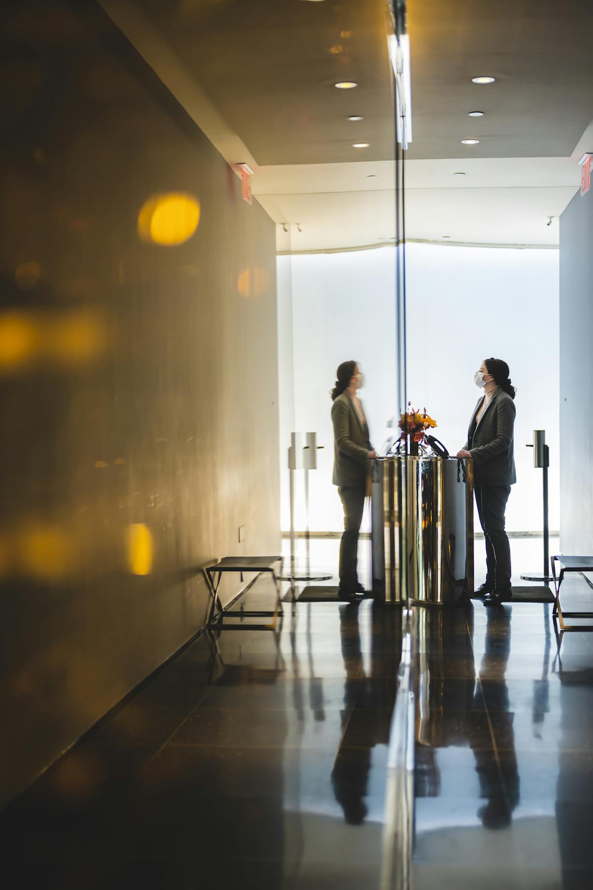 a group of people standing in a room