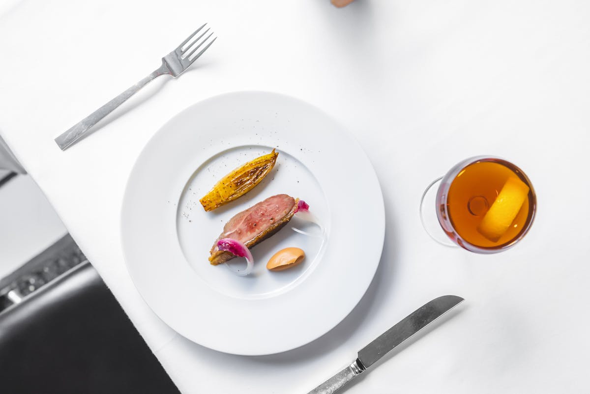 a plate with a fork and knife