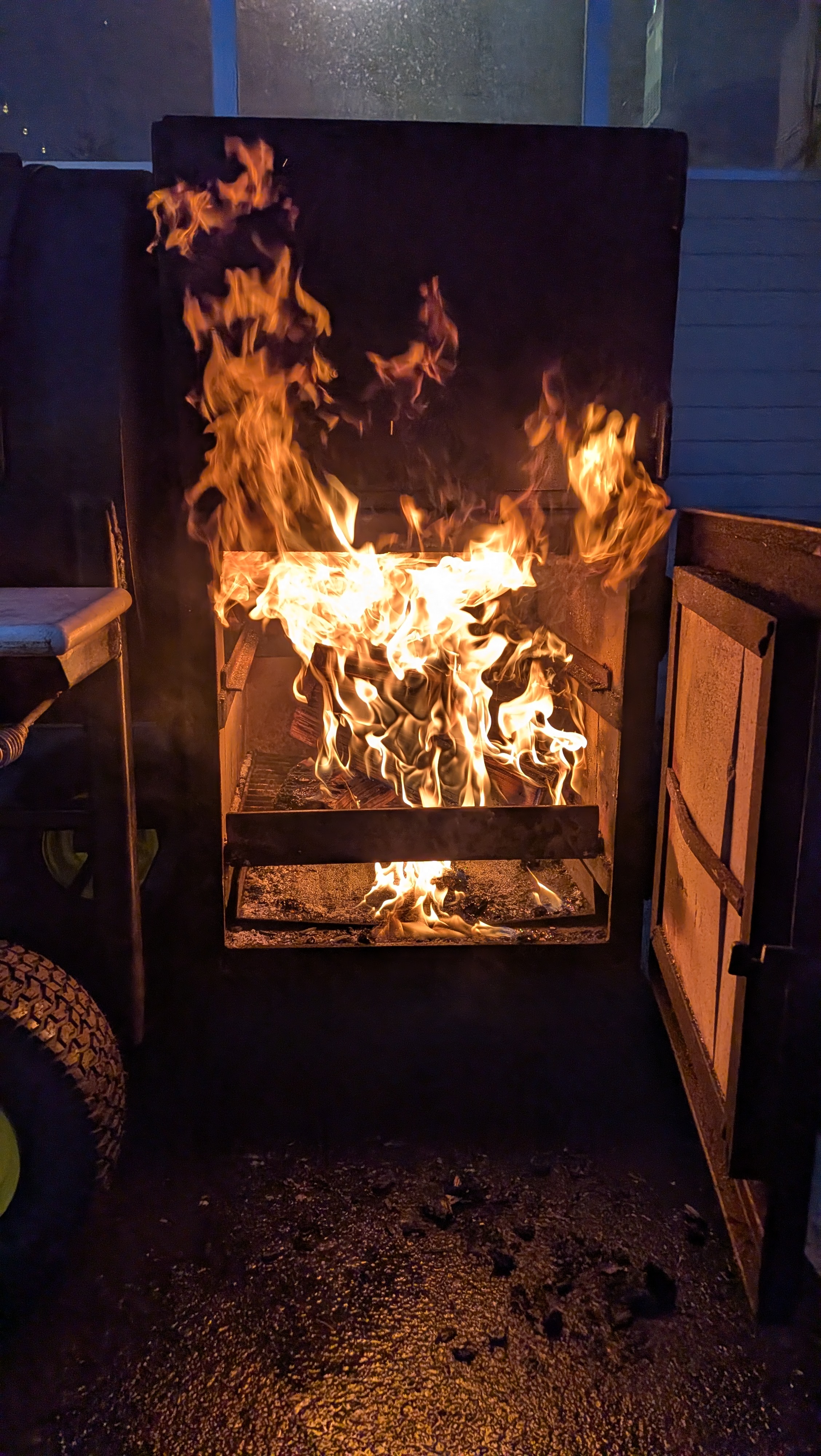 a fire in a barbecue