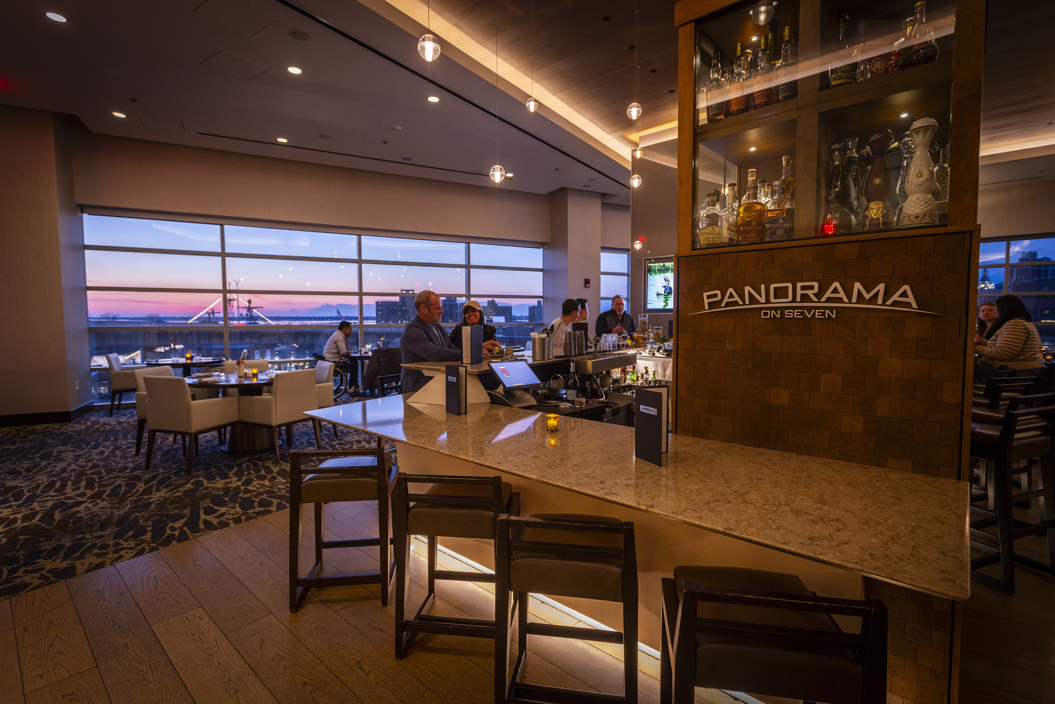 a room with a table in a restaurant