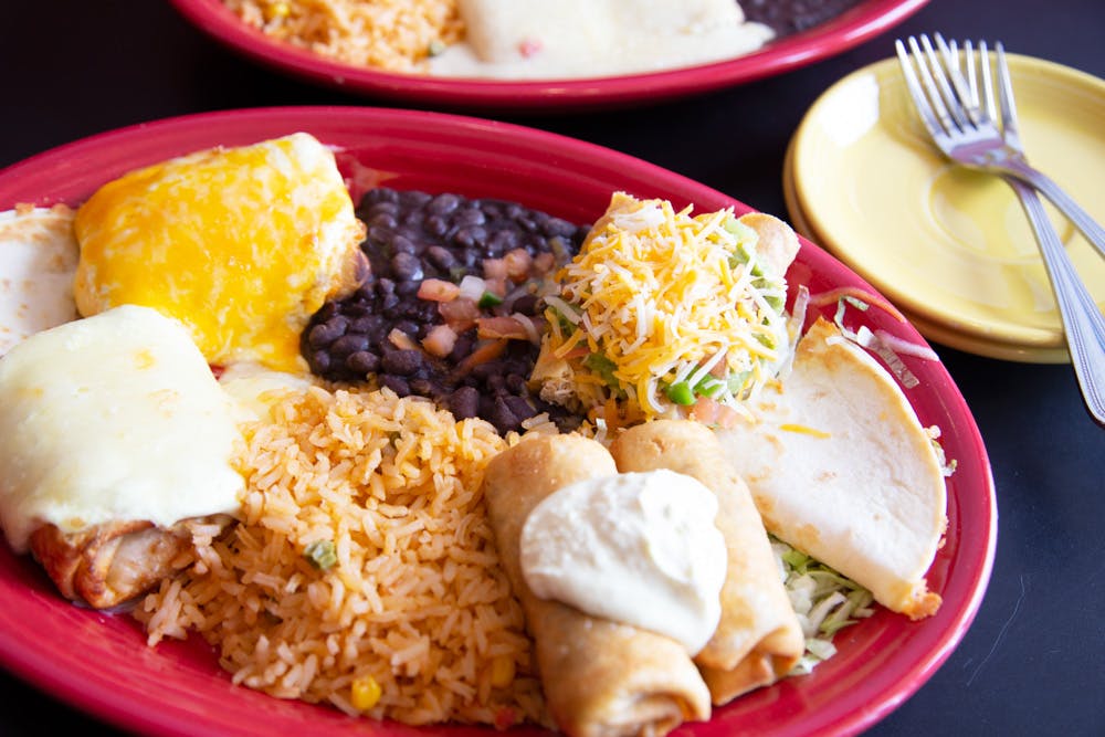 a plate full of food