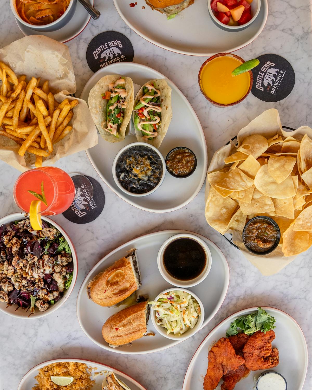 many different types of food on a table