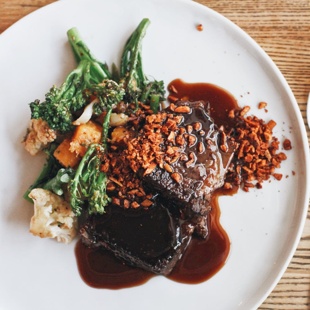 a plate of food with broccoli