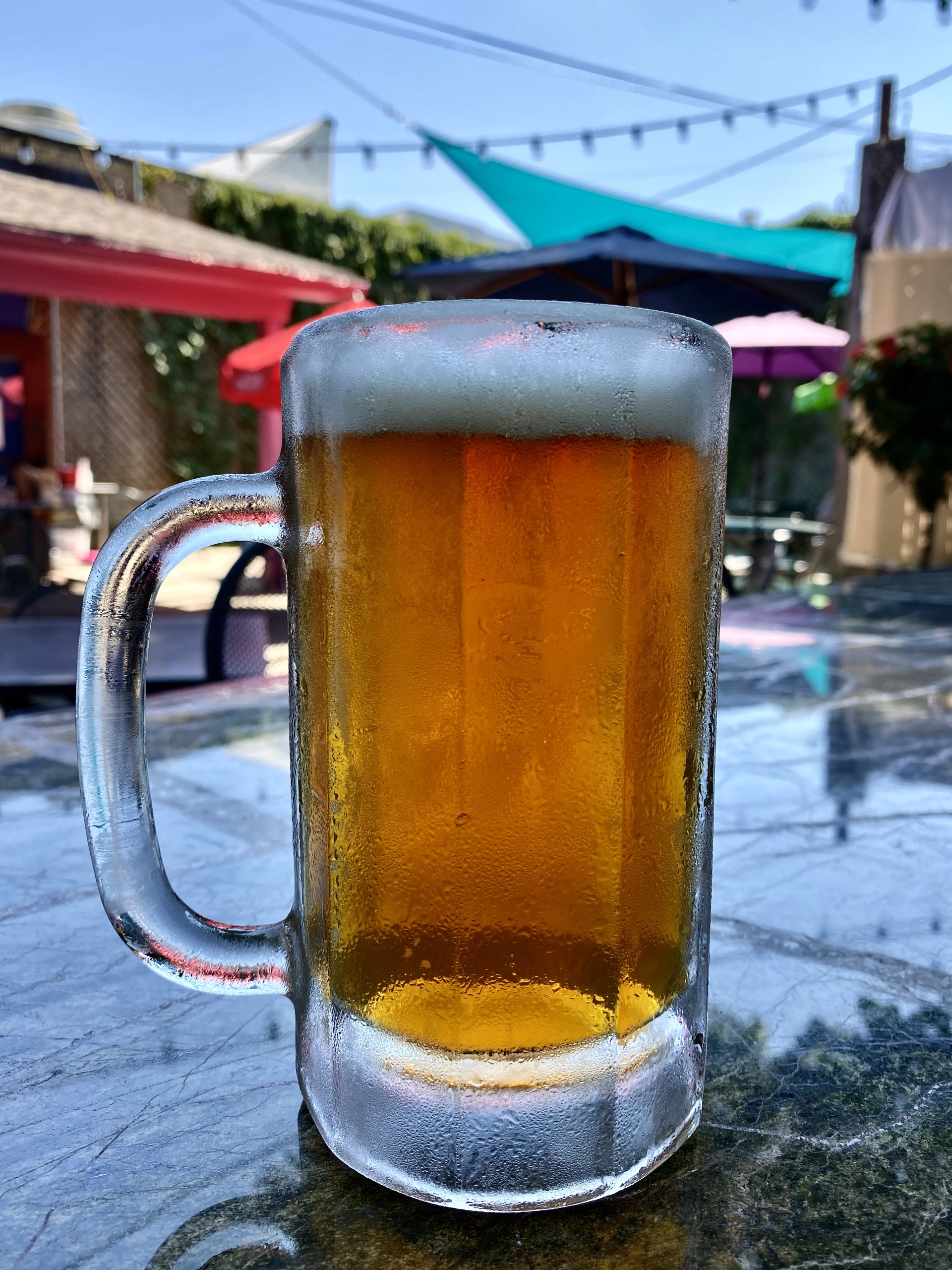 a glass mug on a street