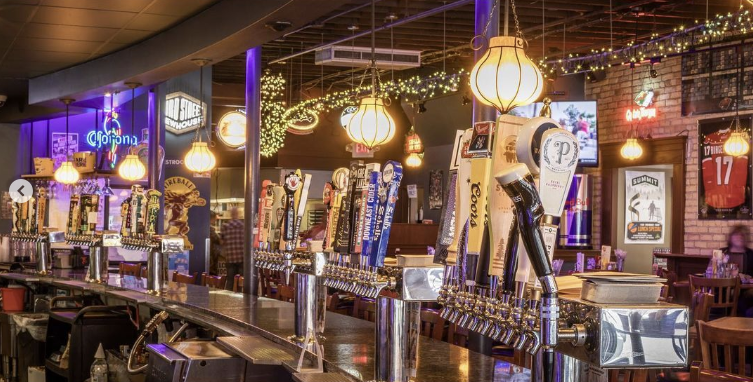 a store front at night