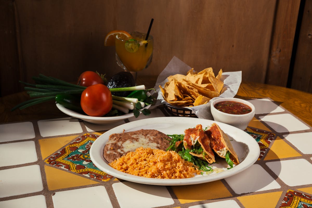 beans, egg and tortillas